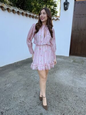 Vestido Corto Flores Rosa - Talla única