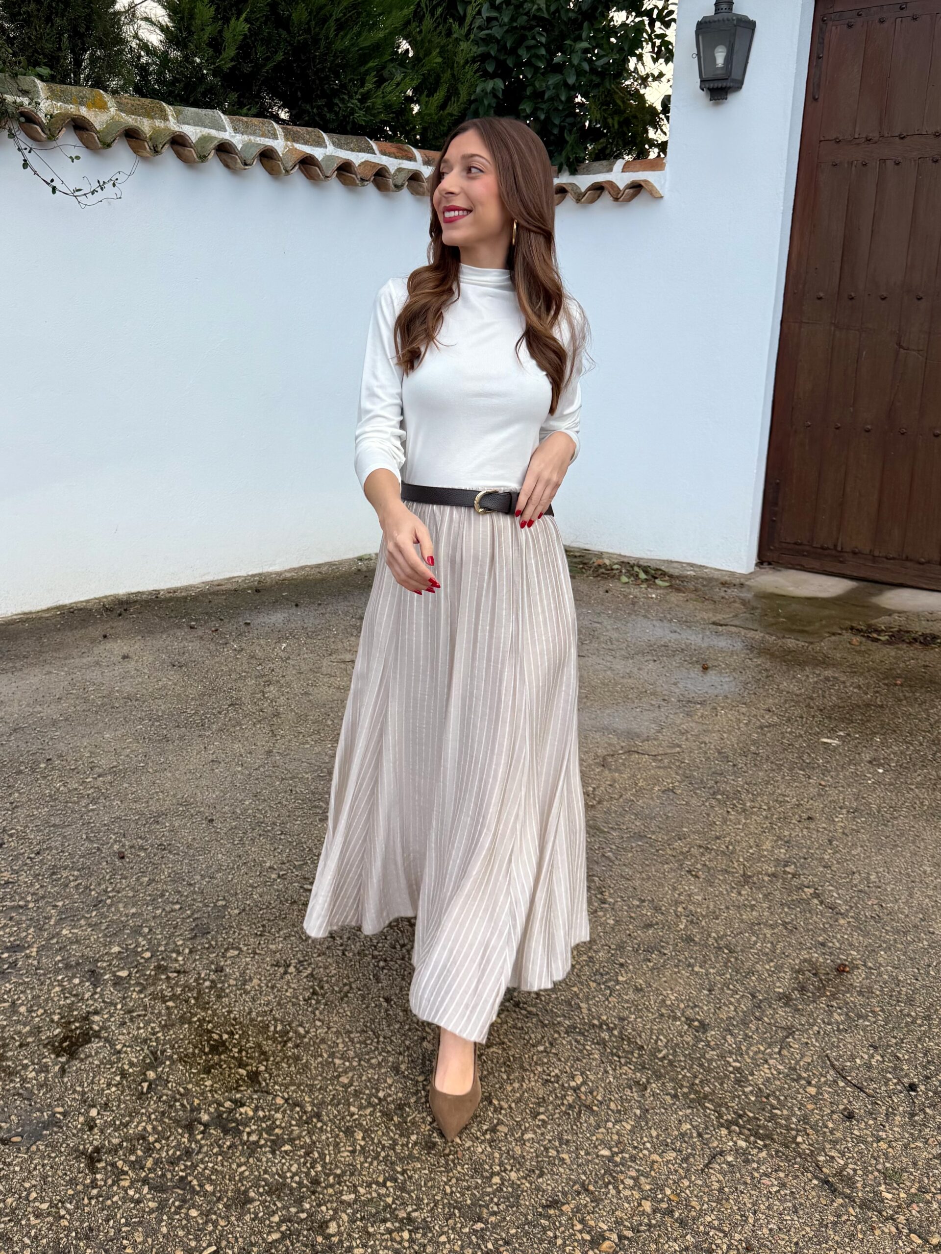 Falda Gasa Rayas Beige - Imagen 3