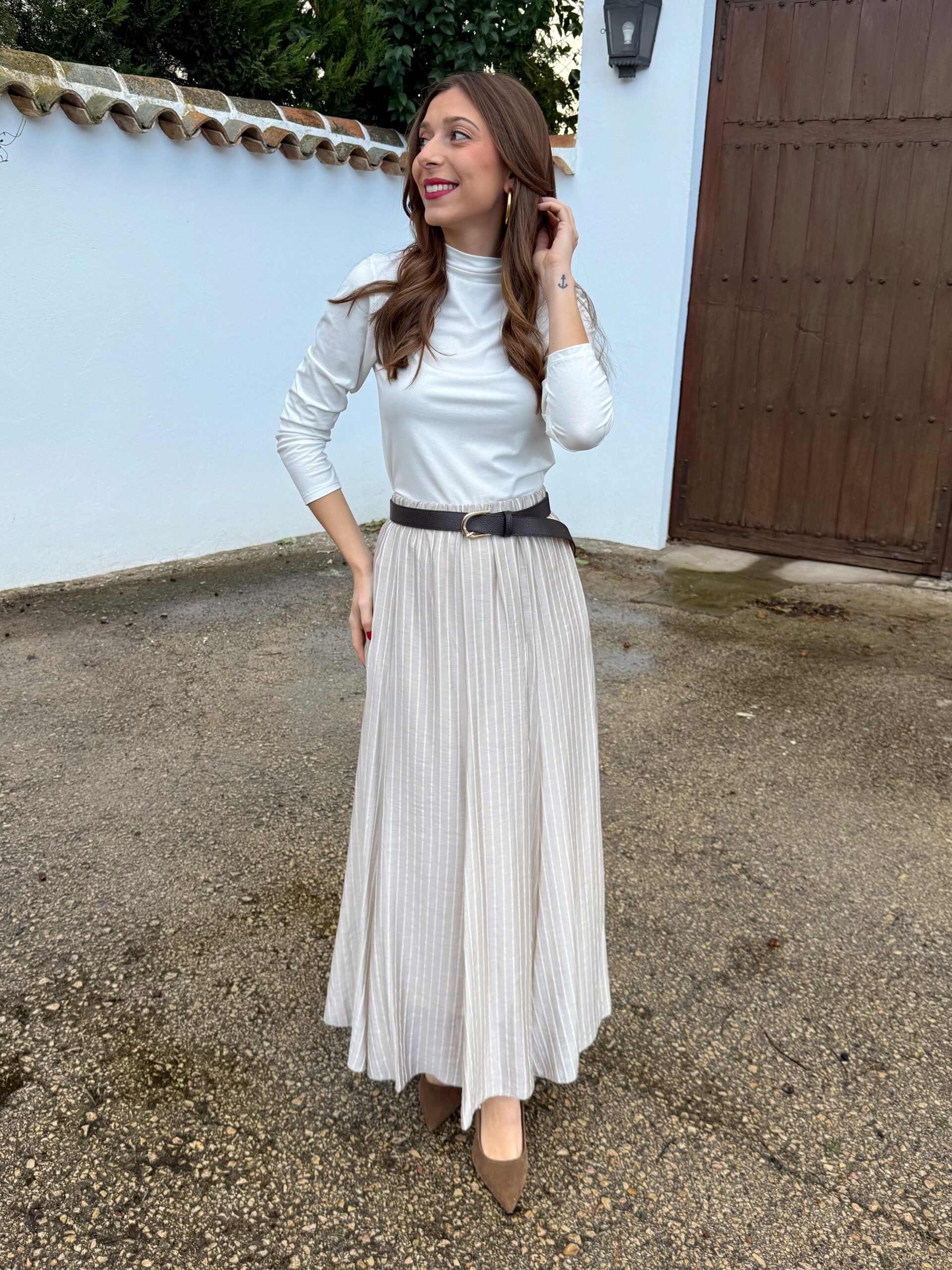 Falda Gasa Rayas Beige - Imagen 5