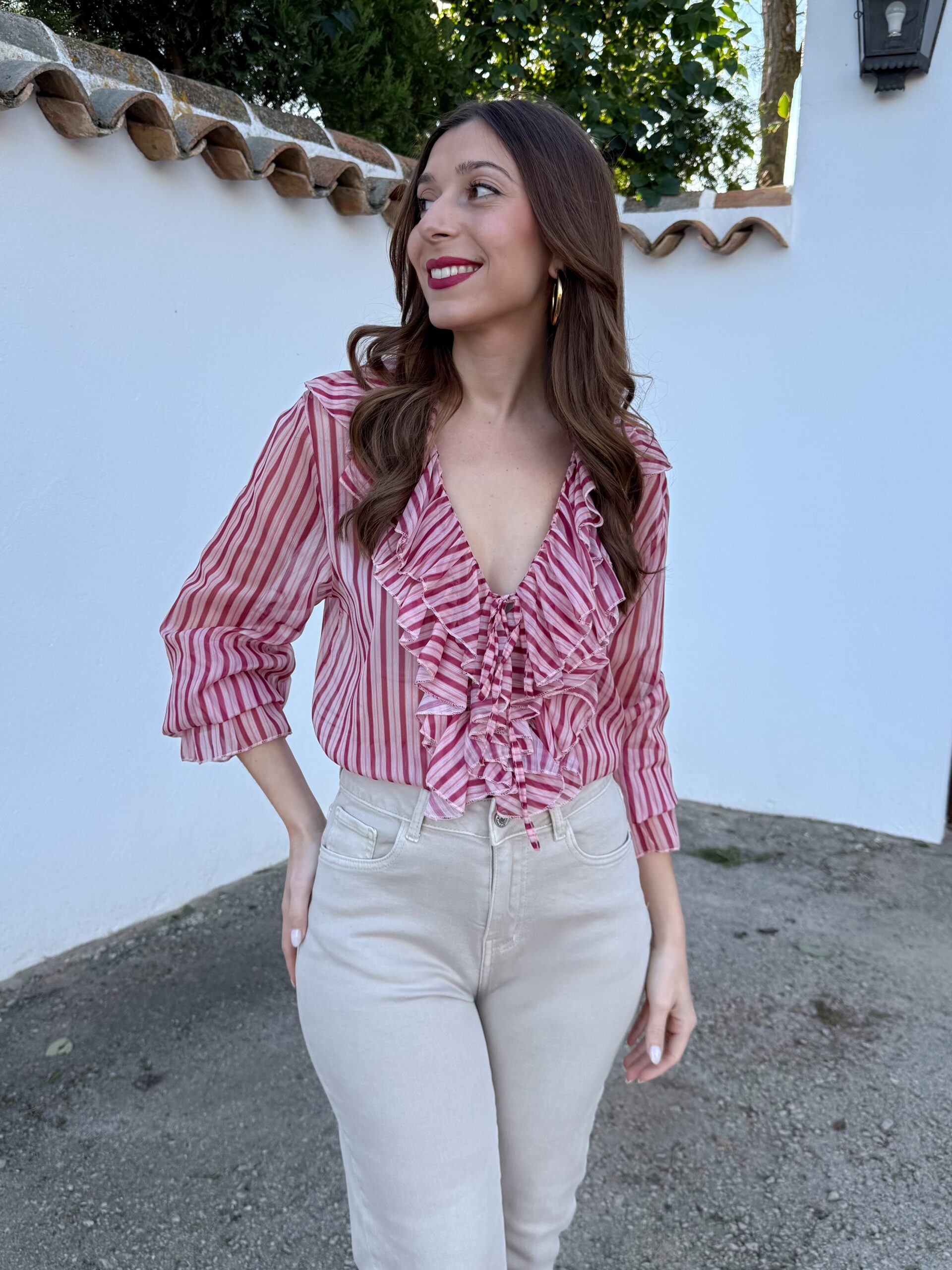 Blusa Gasa Rayas Rosa - Imagen 5