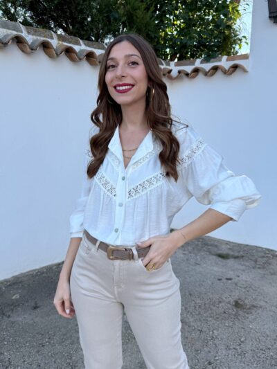 Camisa Ribete Encaje Blanco - Talla única