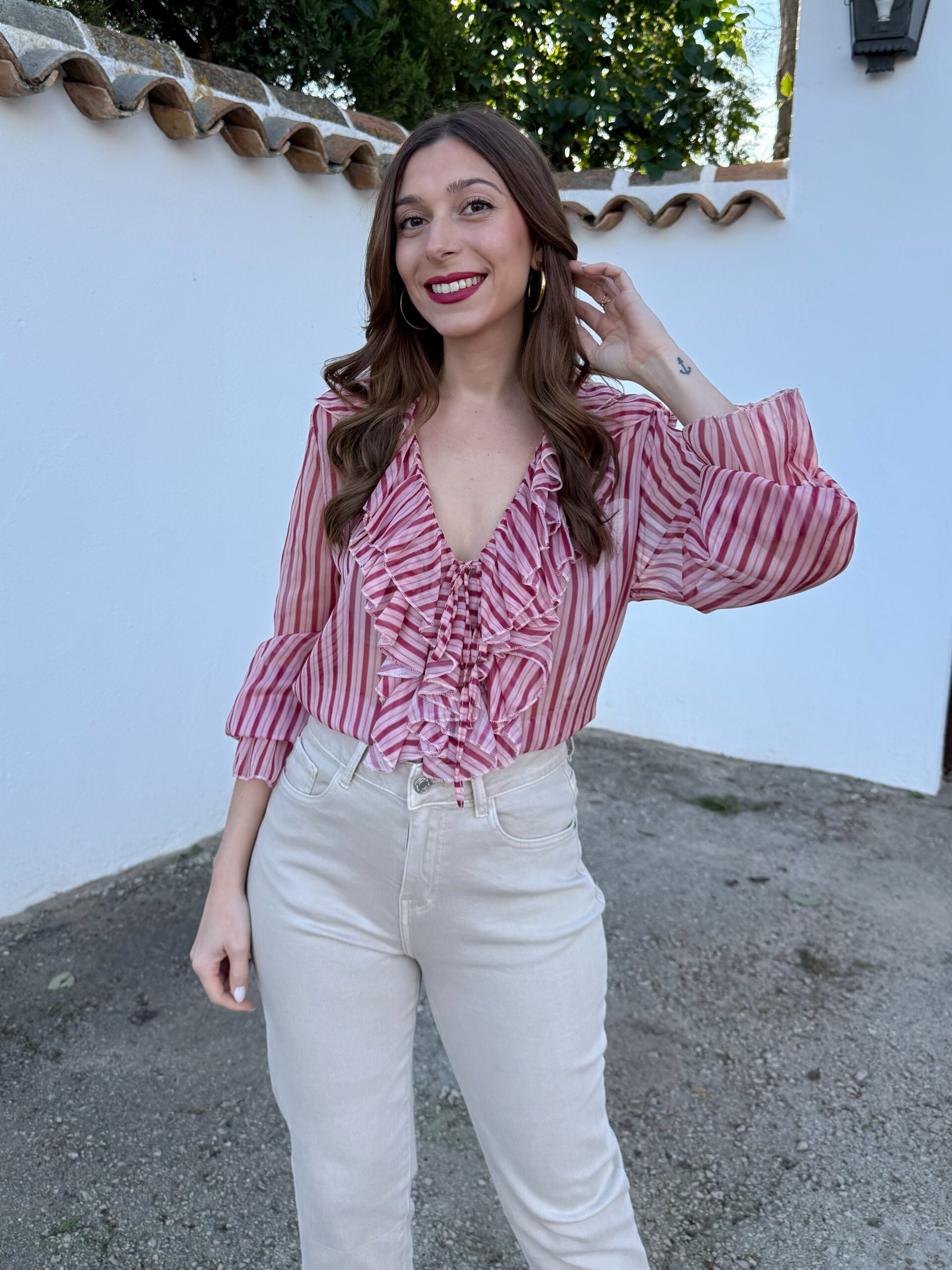 Blusa Gasa Rayas Rosa - Imagen 6