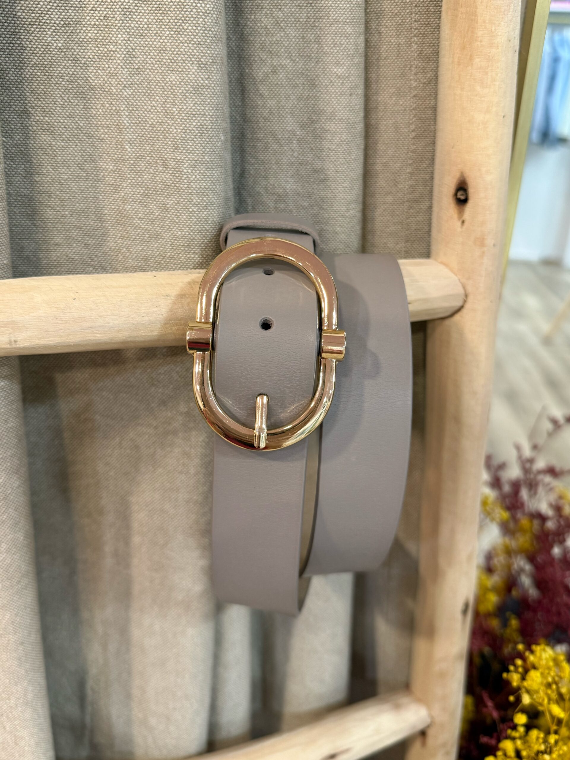 Cinturón Piel Hebilla Ovalada Beige - Imagen 2