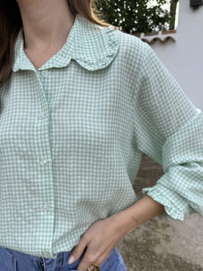 Camisa Babydoll Vichy Verde - Talla única