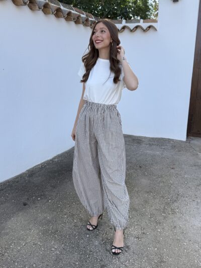 Pantalón Bombacho Vichy Marrón