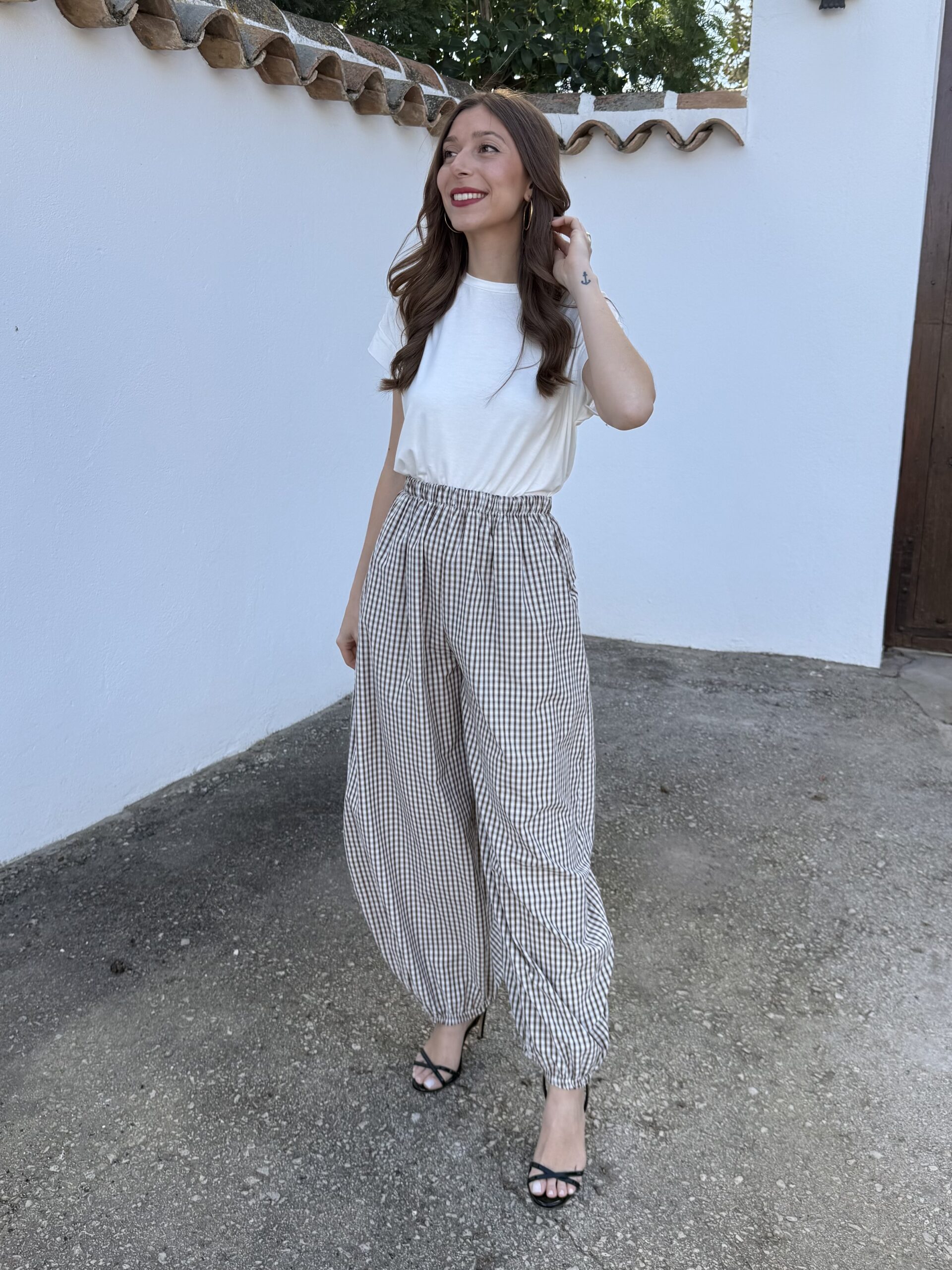 Pantalón Bombacho Vichy Marrón