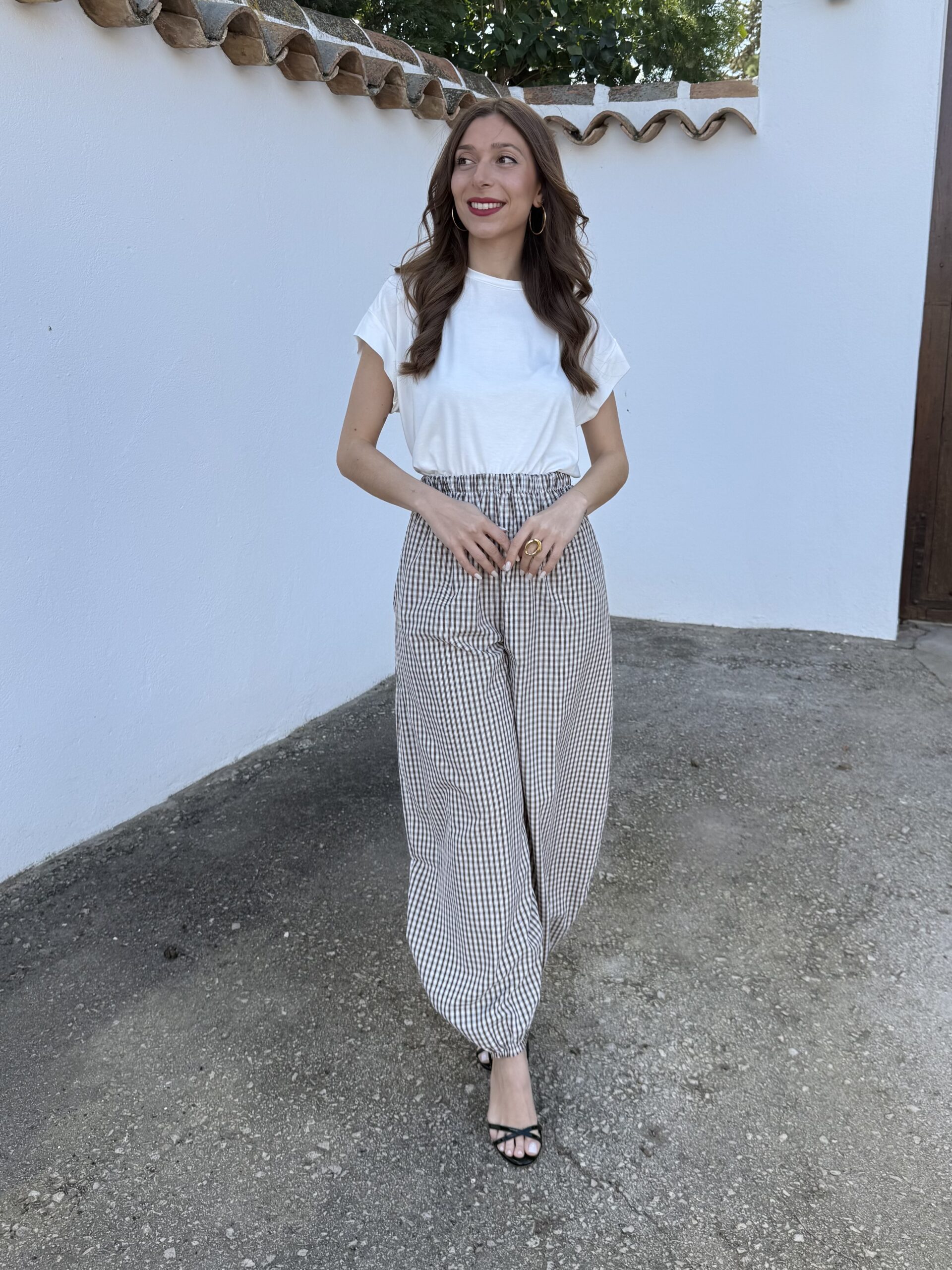 Pantalón Bombacho Vichy Marrón - Imagen 3