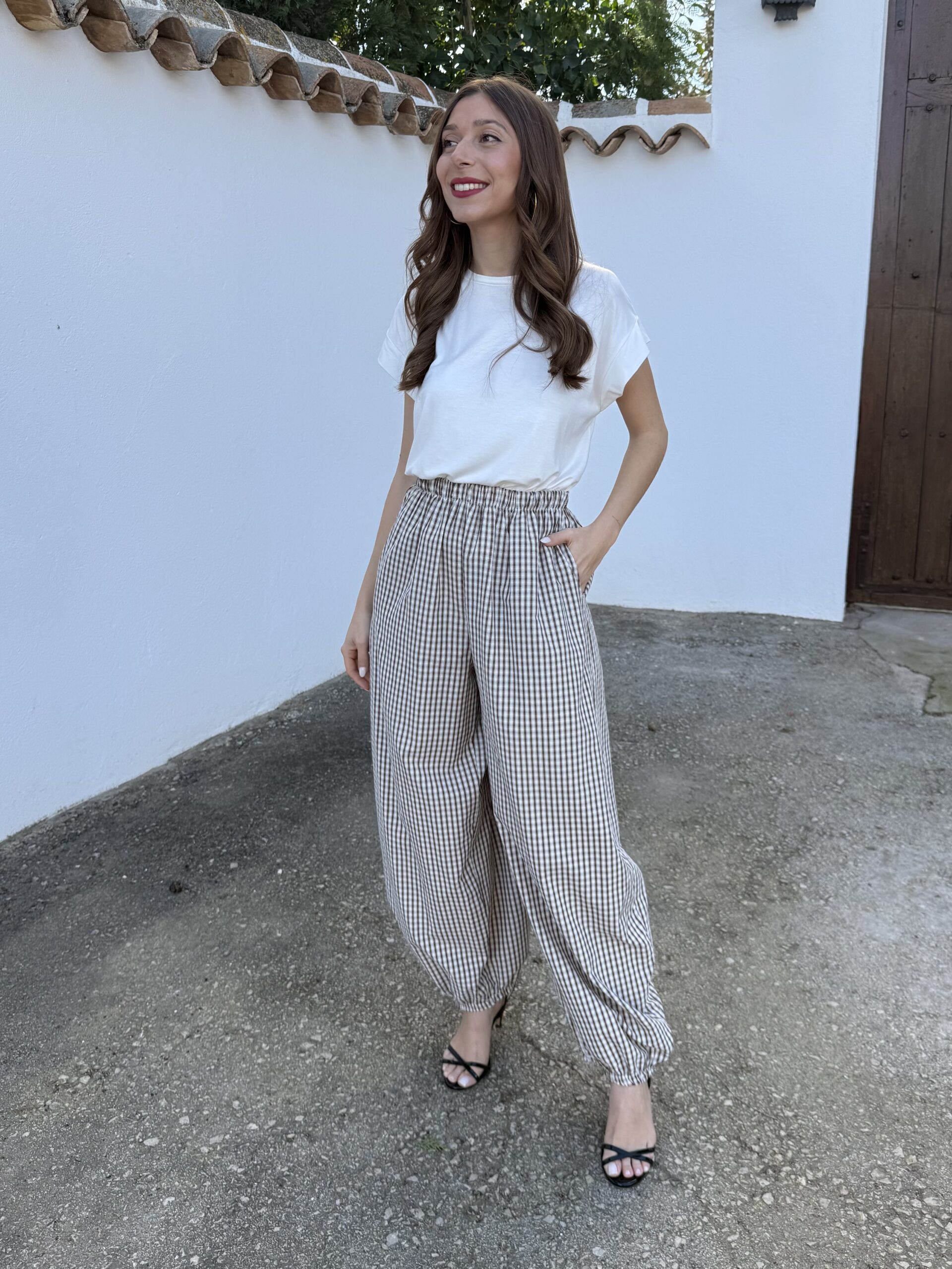 Pantalón Bombacho Vichy Marrón - Imagen 4