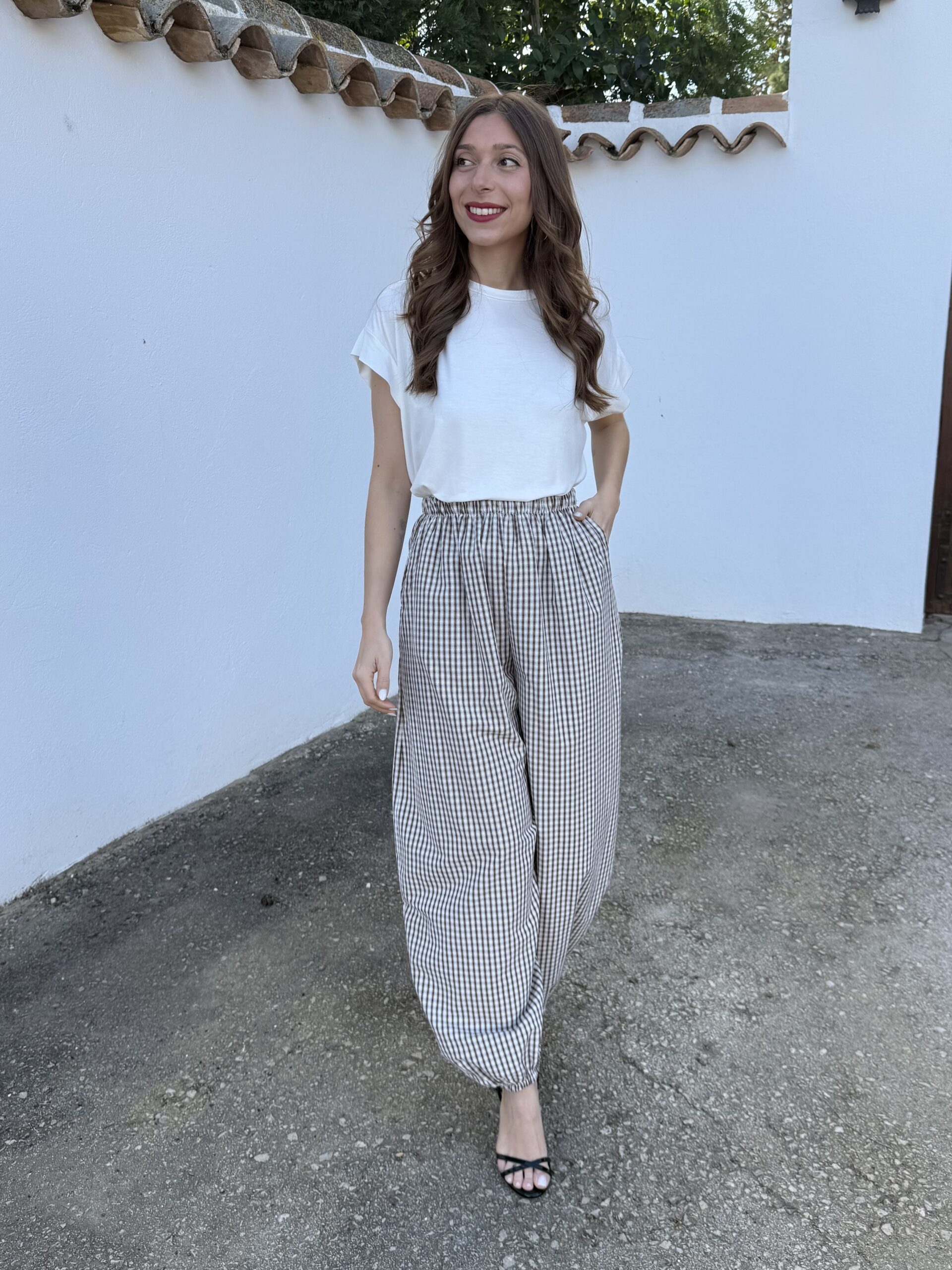 Pantalón Bombacho Vichy Marrón - Imagen 6