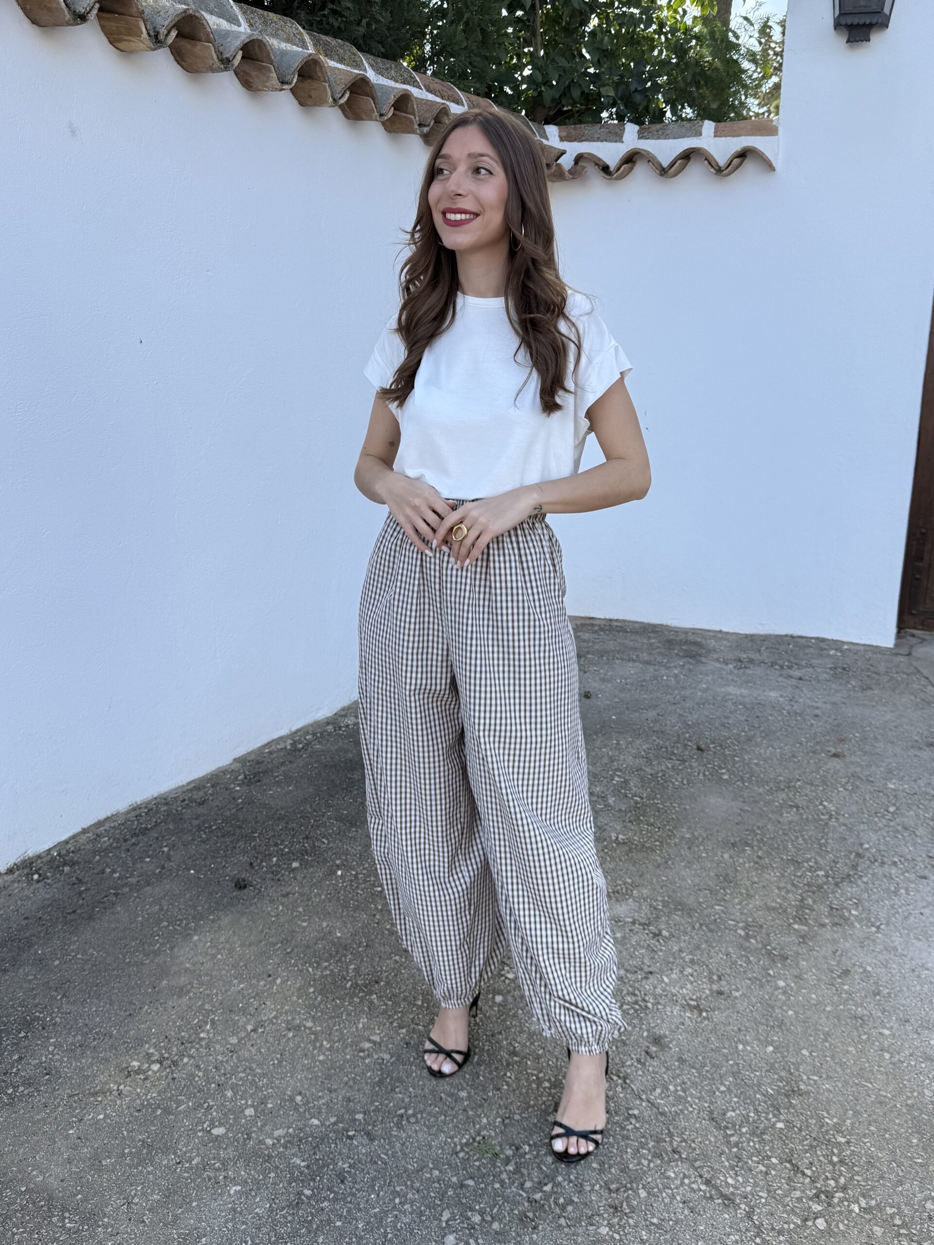 Pantalón Bombacho Vichy Marrón - Imagen 7