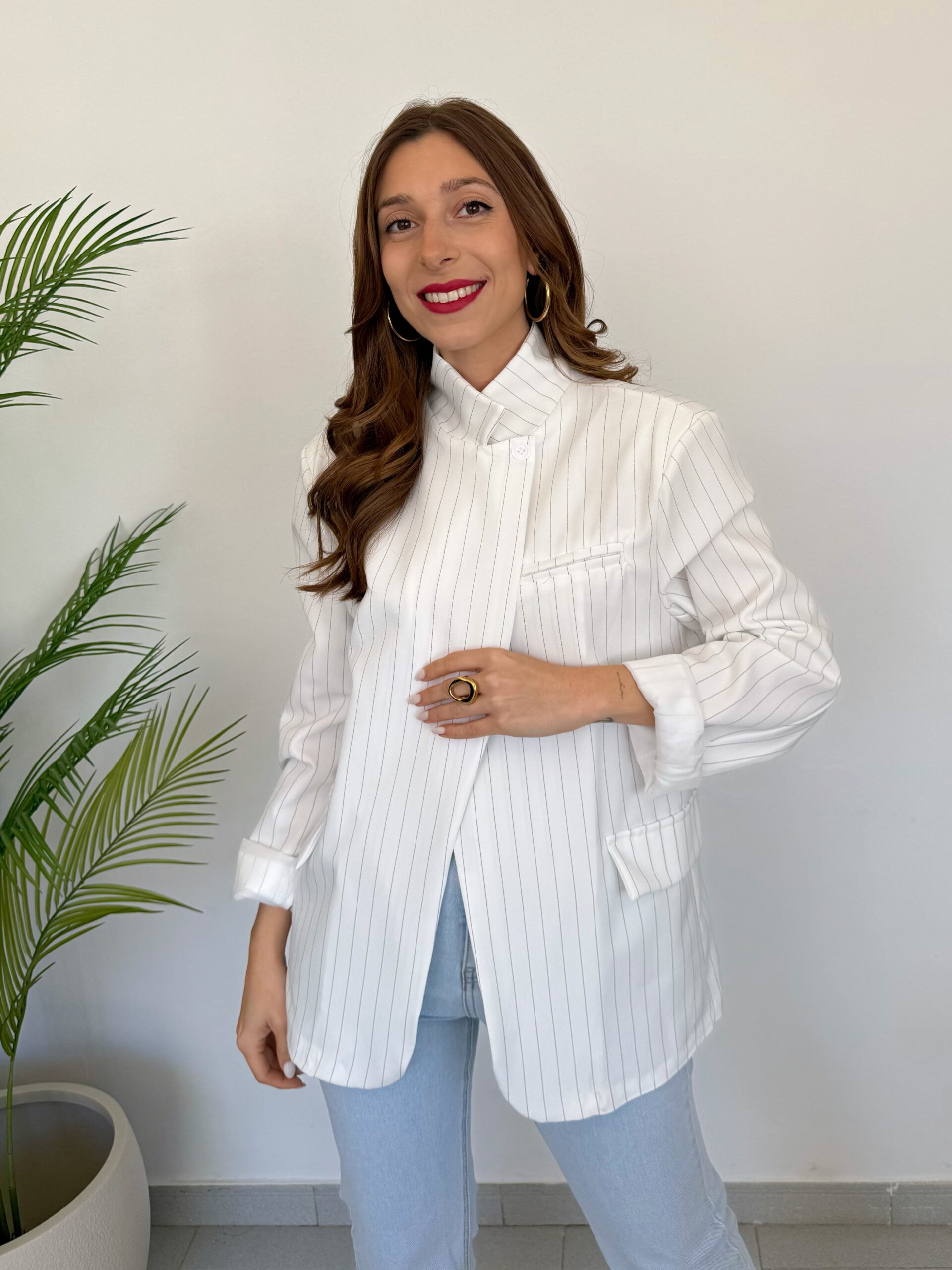 Blazer Cruzada Rayas Blanca - Imagen 4