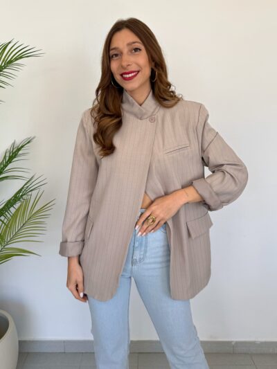 Blazer Cruzada Rayas Taupe