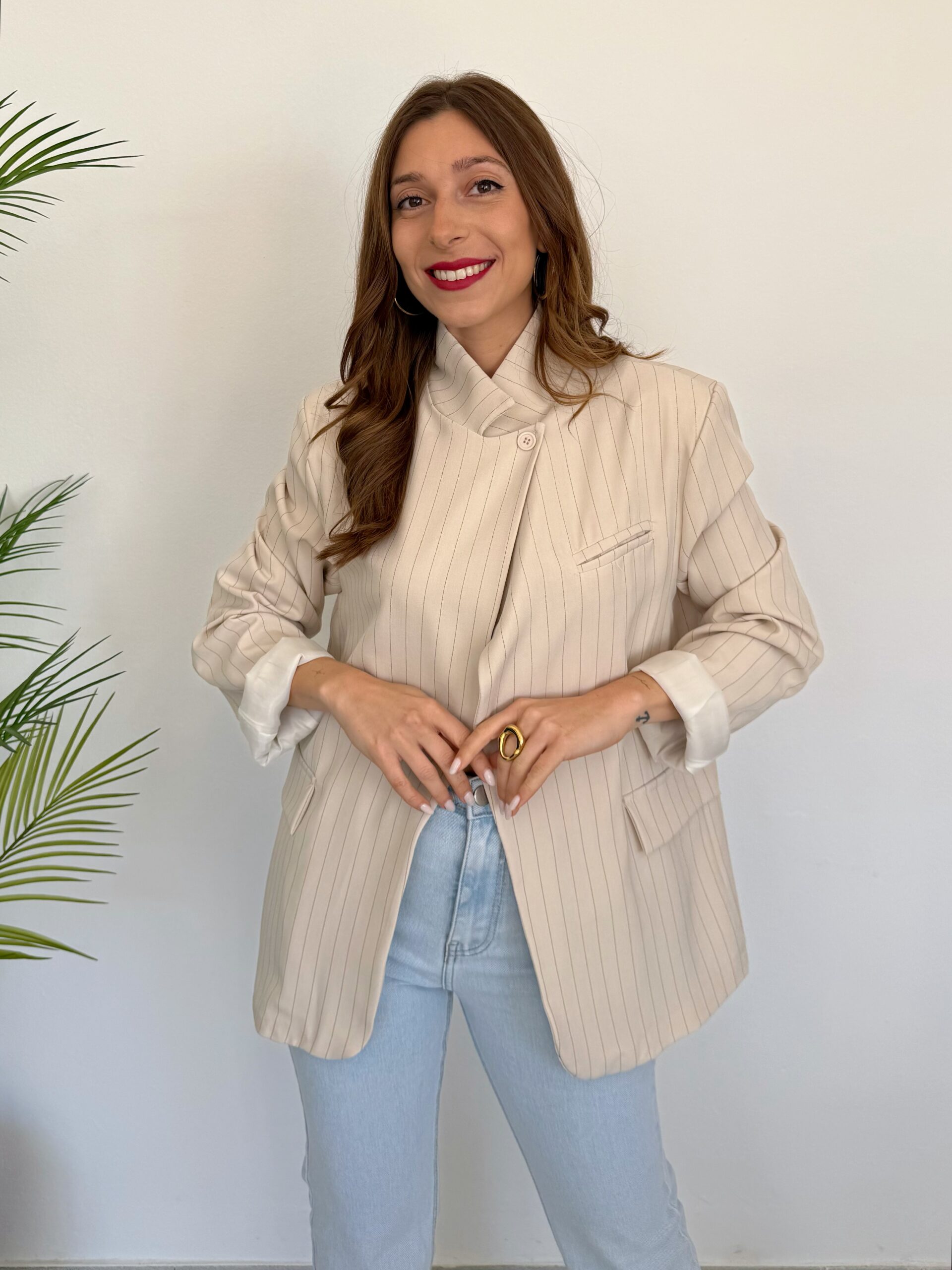 Blazer Cruzada Rayas Beige - Imagen 4