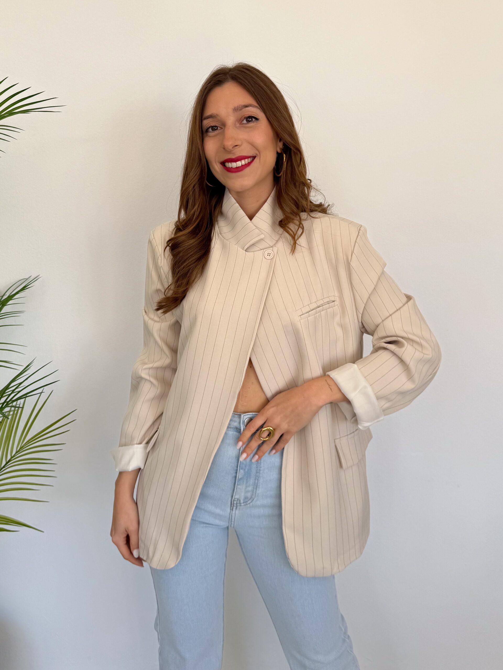 Blazer Cruzada Rayas Beige - Imagen 6