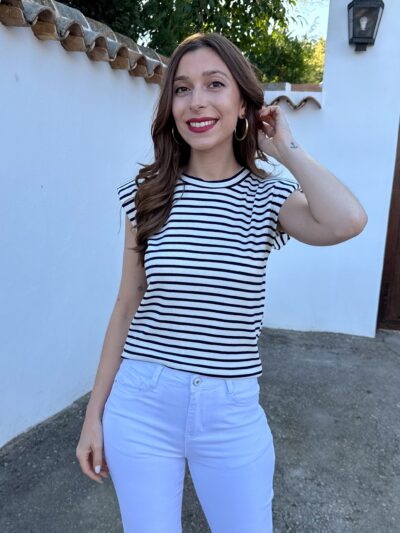 Camiseta Hombreras Rayas Azul Marino