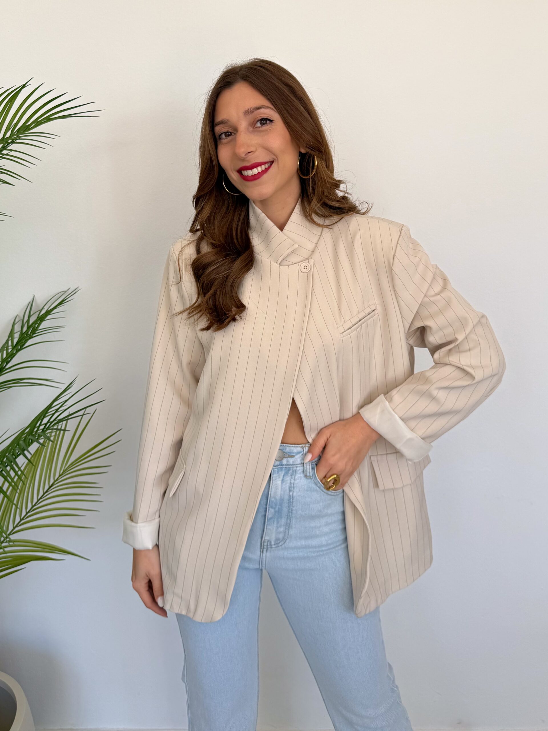 Blazer Cruzada Rayas Beige