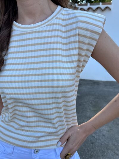 Camiseta Hombreras Rayas Beige