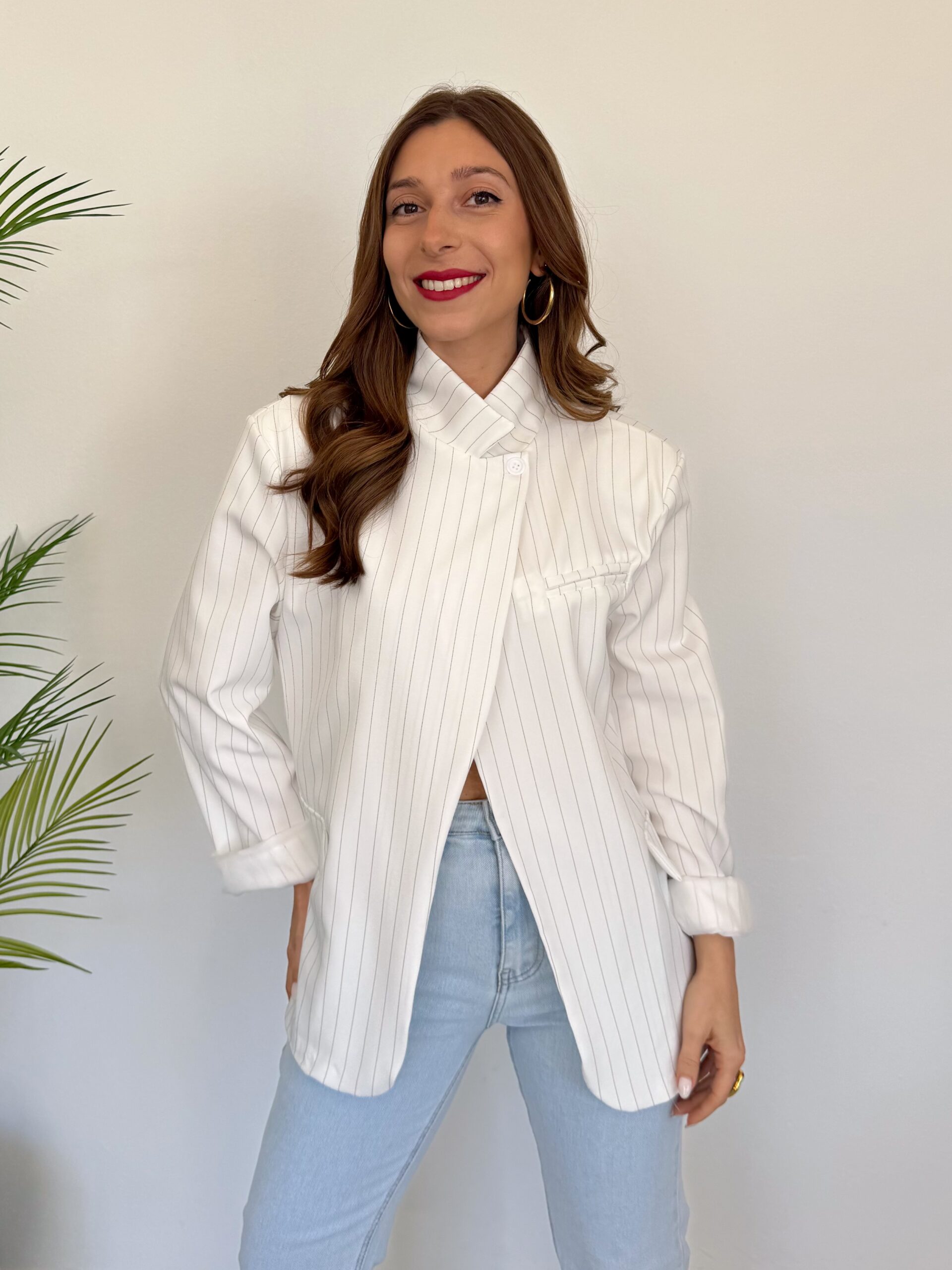 Blazer Cruzada Rayas Blanca - Imagen 3