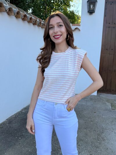 Camiseta Hombreras Rayas Rosa