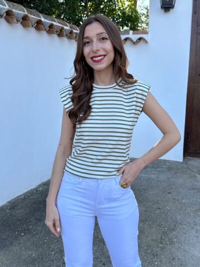 Camiseta Hombreras Rayas Kaki