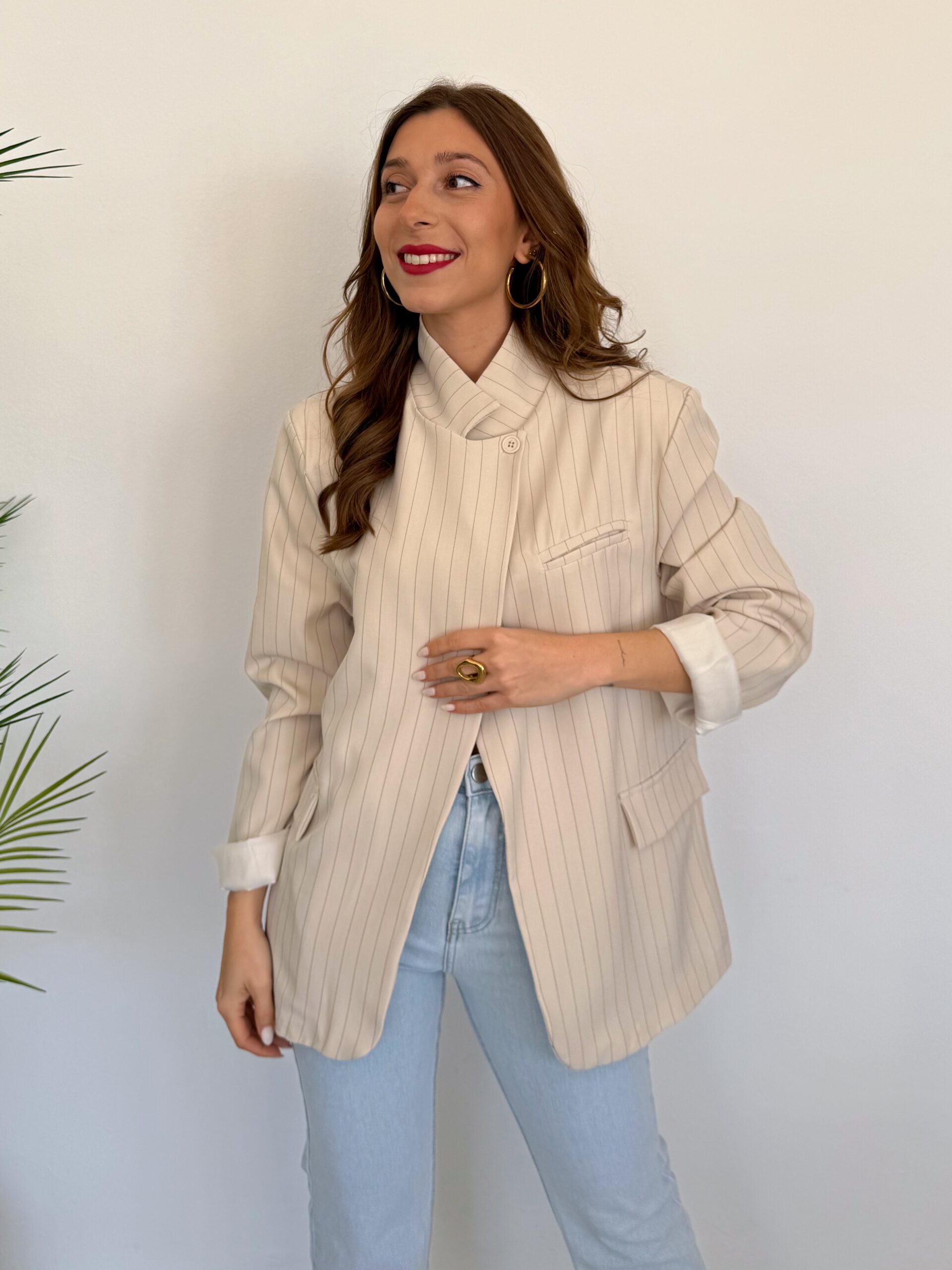 Blazer Cruzada Rayas Beige - Imagen 3