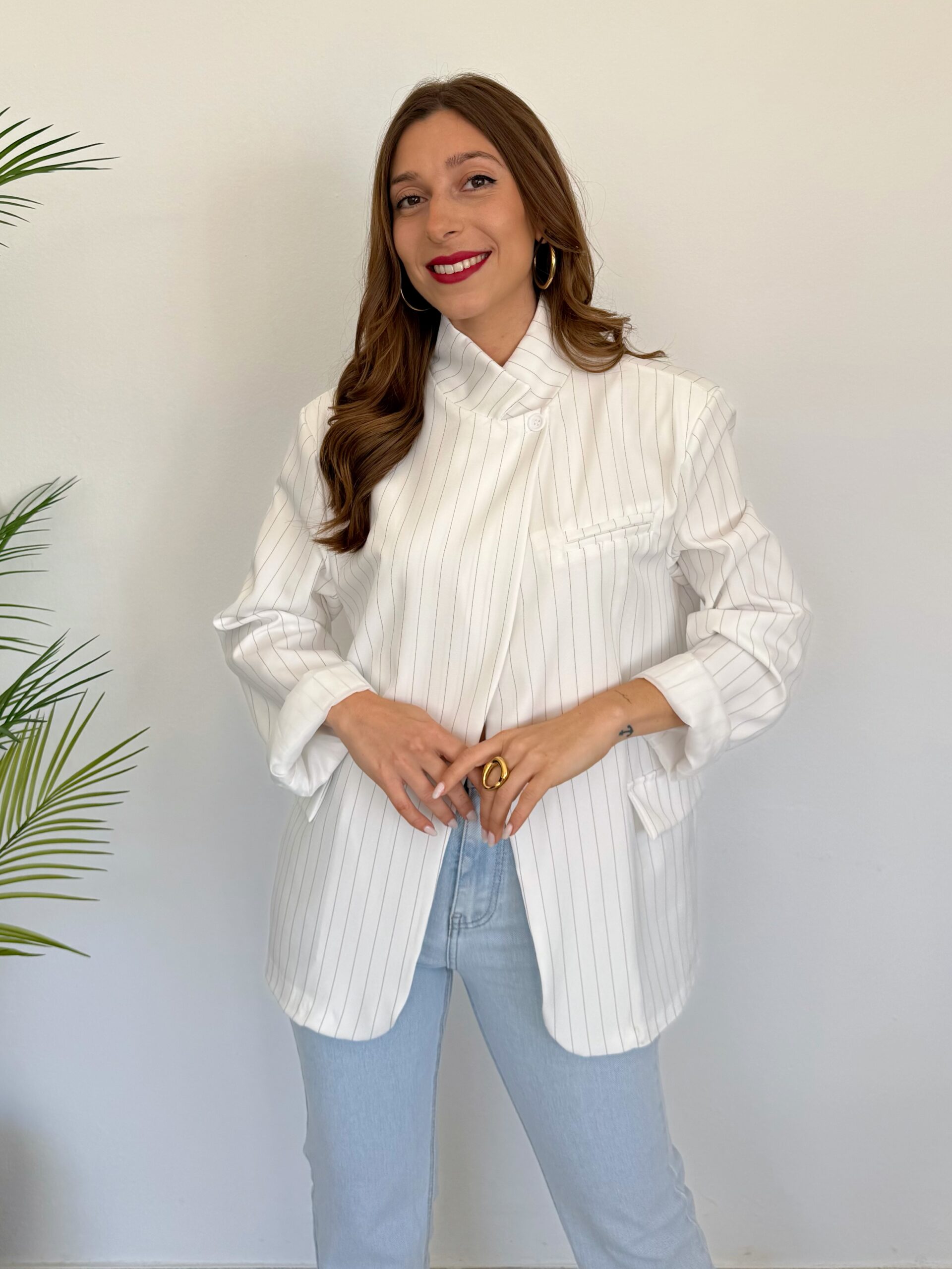 Blazer Cruzada Rayas Blanca - Imagen 5