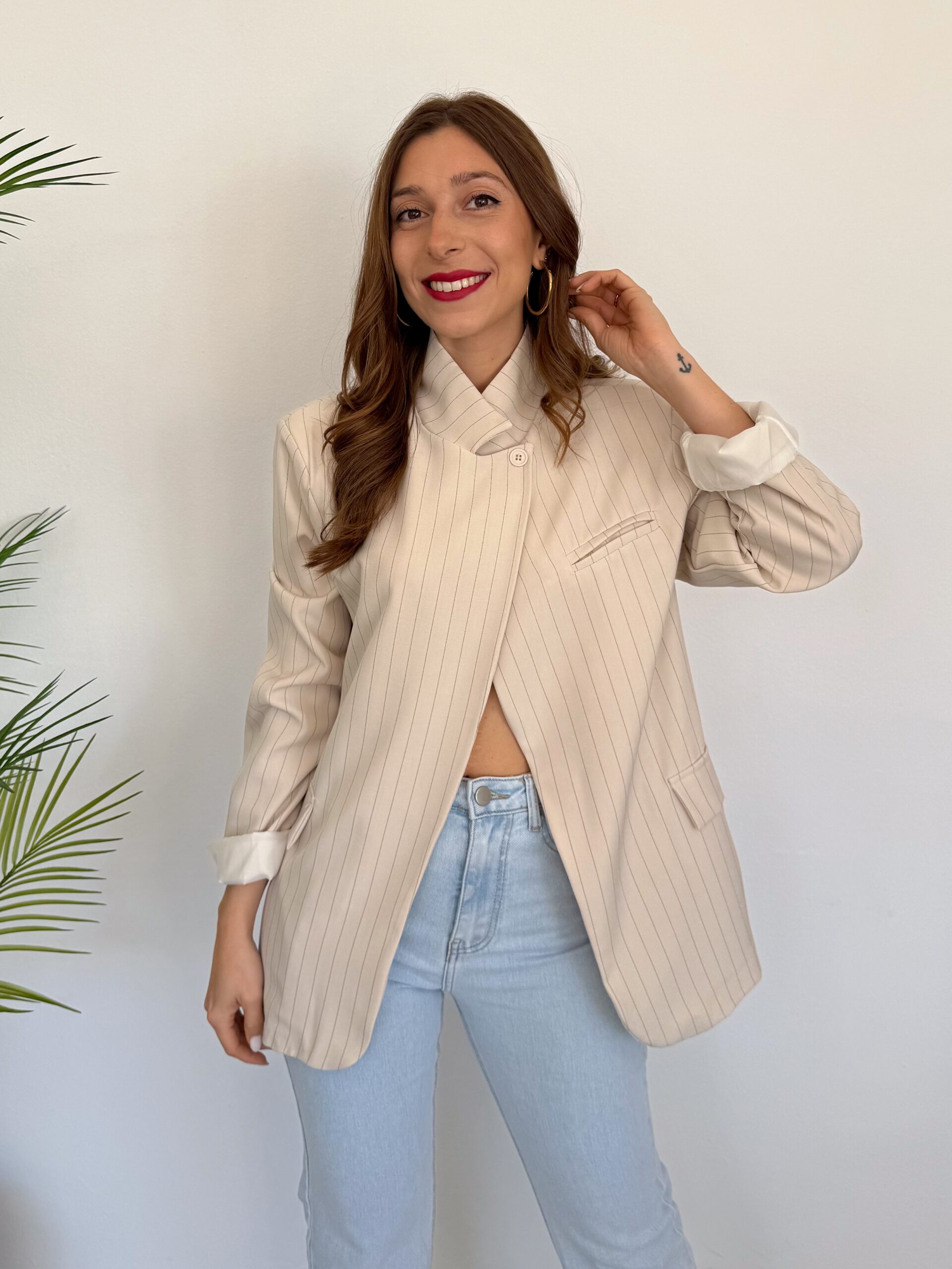 Blazer Cruzada Rayas Beige - Imagen 5