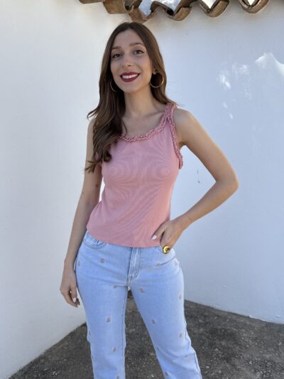 Top Ribete Rizado Rosa