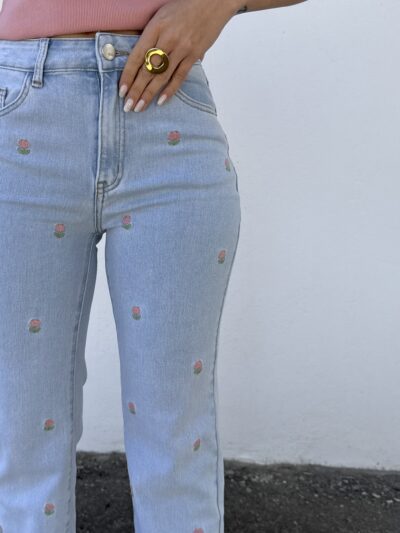 Pantalón Vaquero Bordado Flores