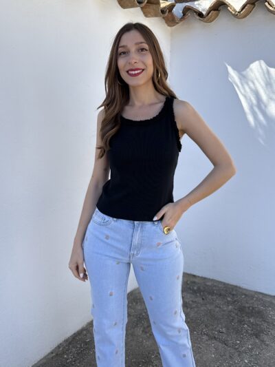 Top Ribete Rizado Negro