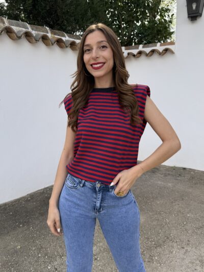 Camiseta Hombreras Rojo/Azul Marino - Talla única