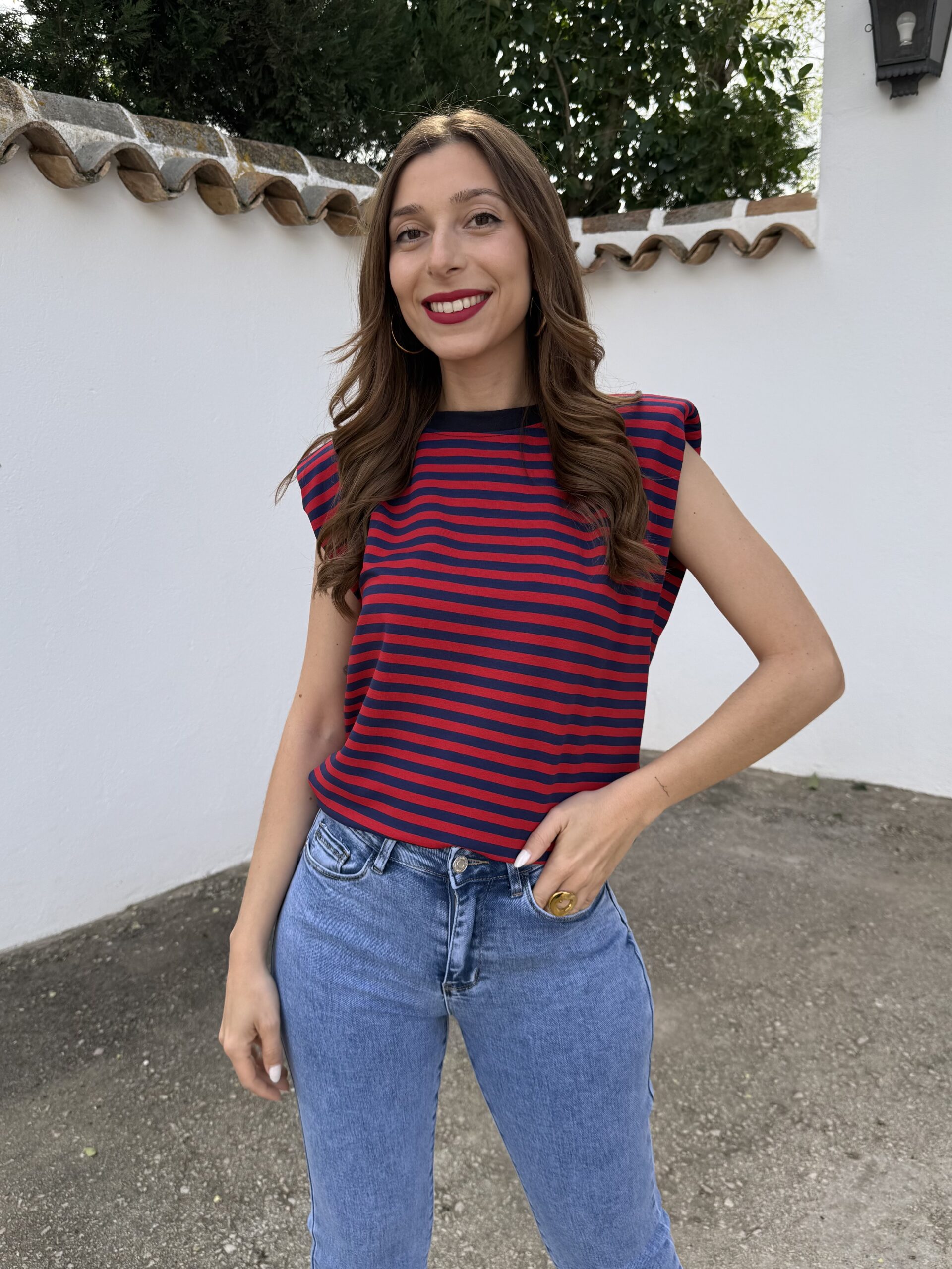 Camiseta Hombreras Rojo/Azul Marino