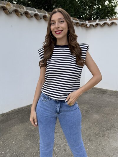 Camiseta Hombreras Blanco/Azul Marino