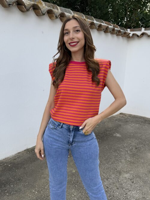 Camiseta Hombreras Rosa/Naranja - Talla única