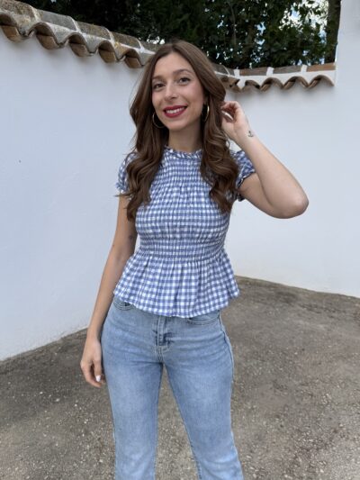 Blusa Panal Vichy Azul Celeste