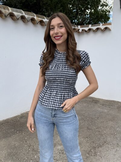 Blusa Panal Vichy Azul Marino