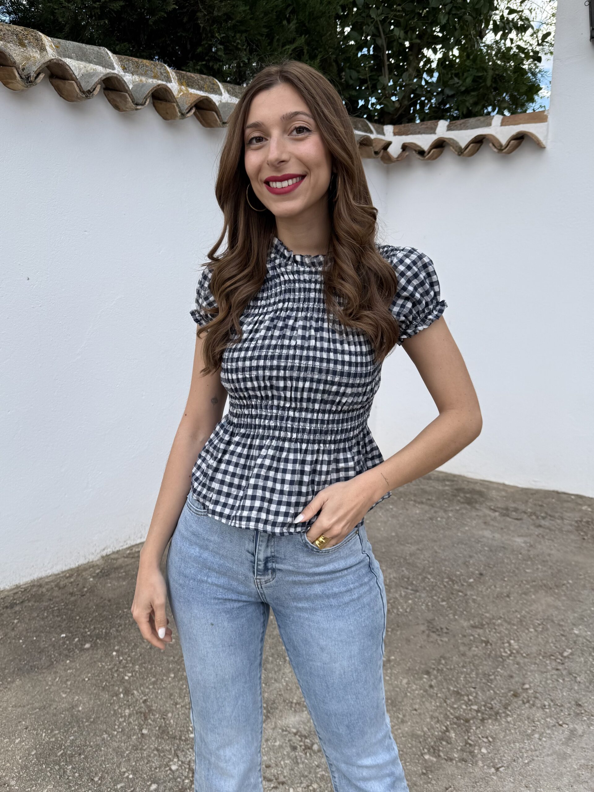 Blusa Panal Vichy Azul Marino