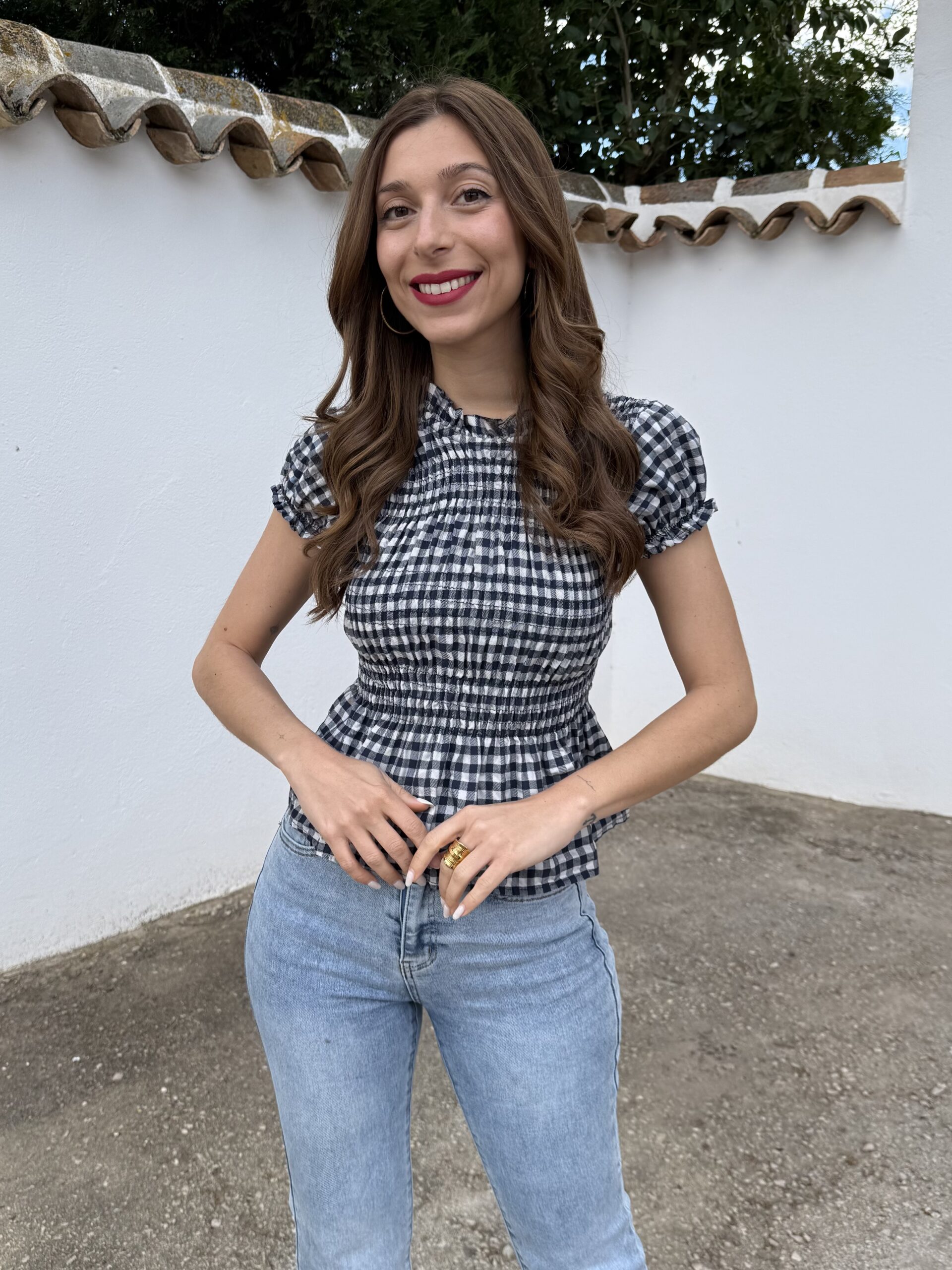 Blusa Panal Vichy Azul Marino - Imagen 3