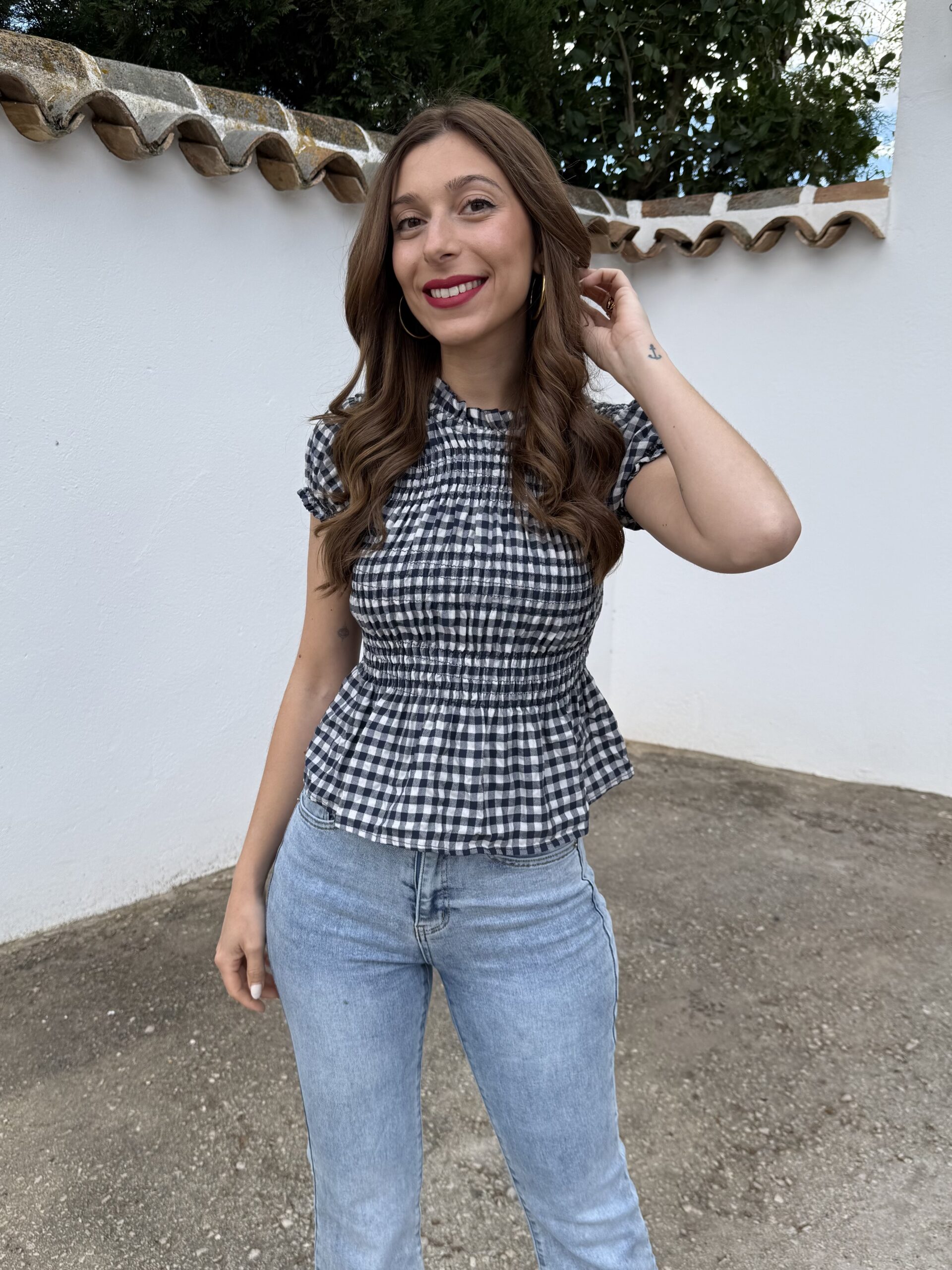 Blusa Panal Vichy Azul Marino - Imagen 5