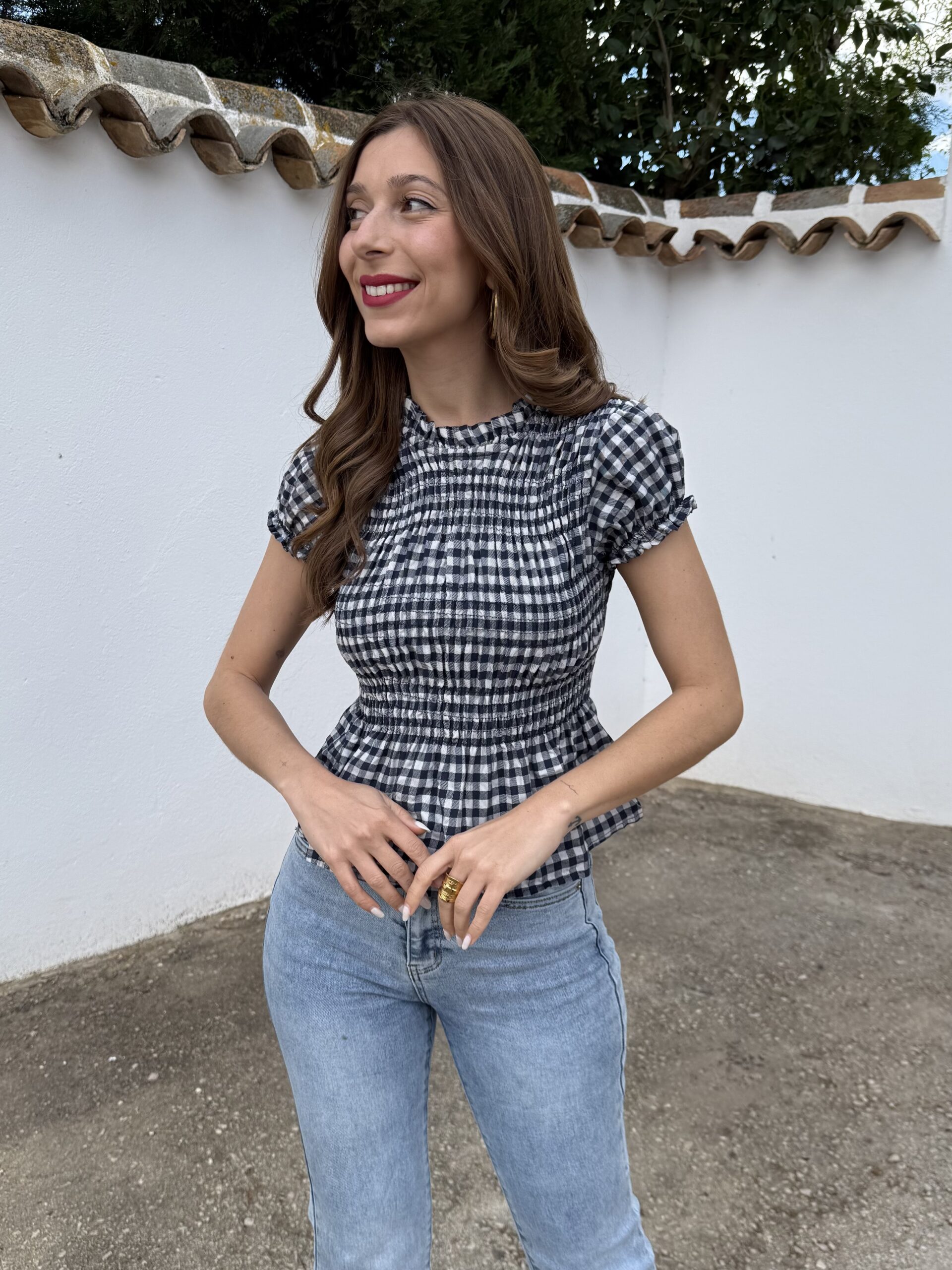 Blusa Panal Vichy Azul Marino - Imagen 4