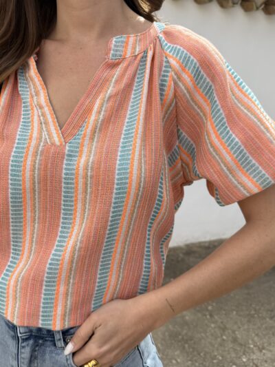 Blusa Étnica Flúor Naranja/Turquesa - Talla única
