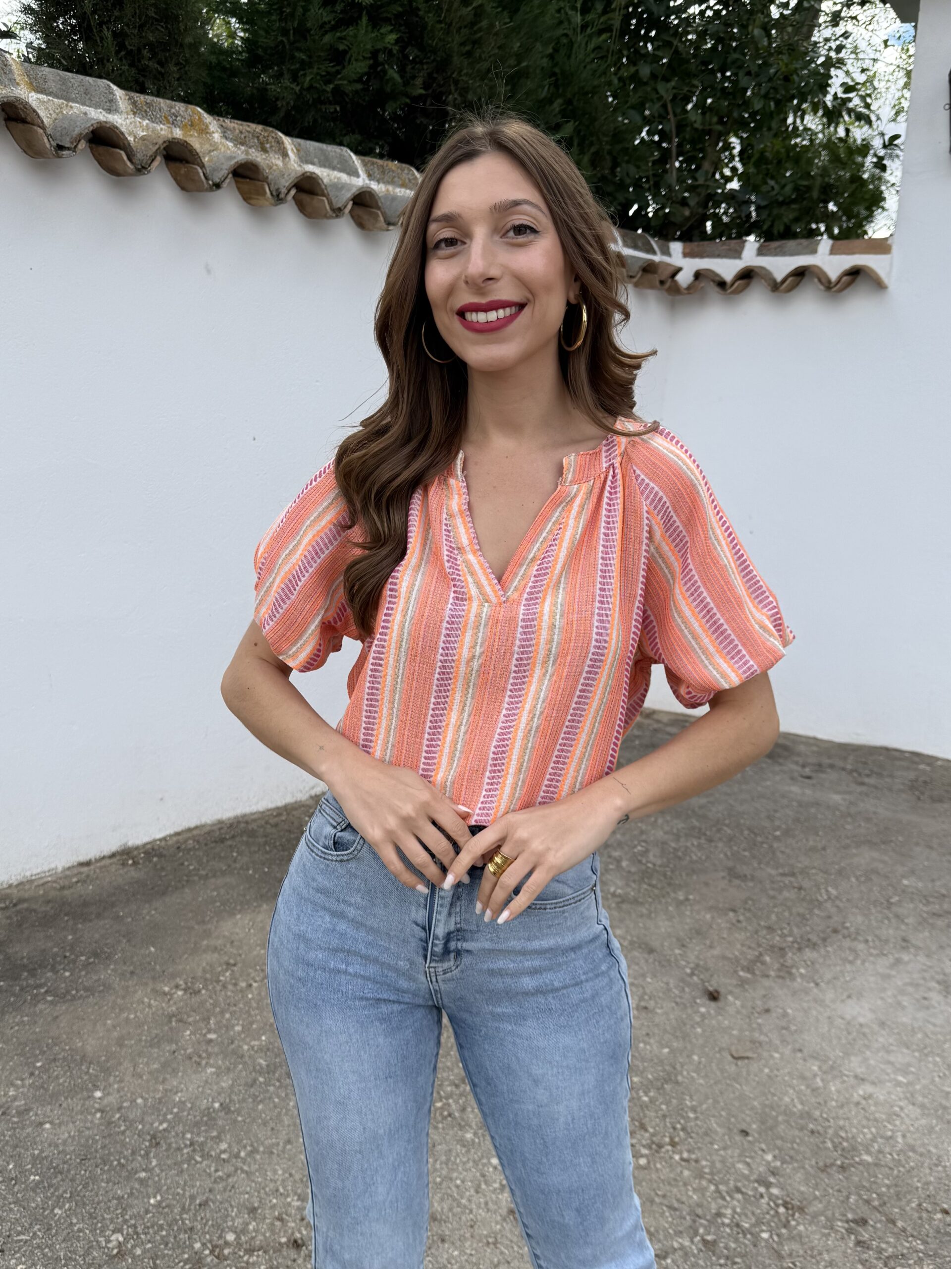 Blusa Étnica Flúor Naranja/Rosa - Imagen 4