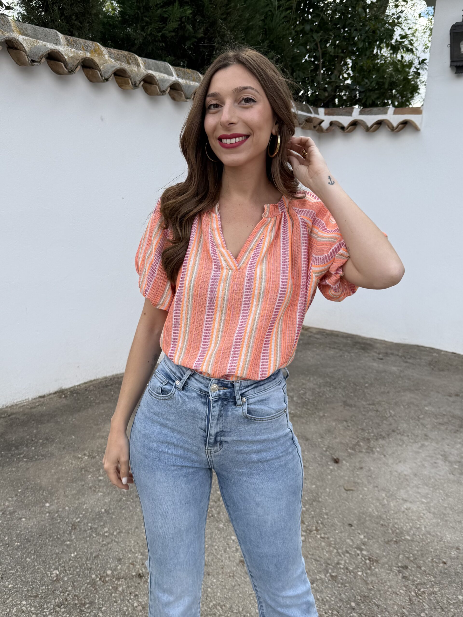 Blusa Étnica Flúor Naranja/Rosa - Imagen 3