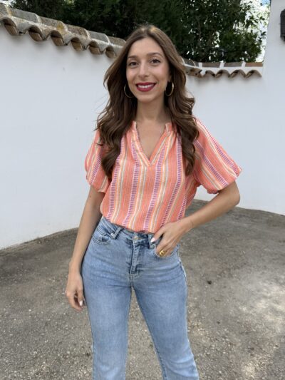 Blusa Étnica Flúor Naranja/Rosa - Talla única