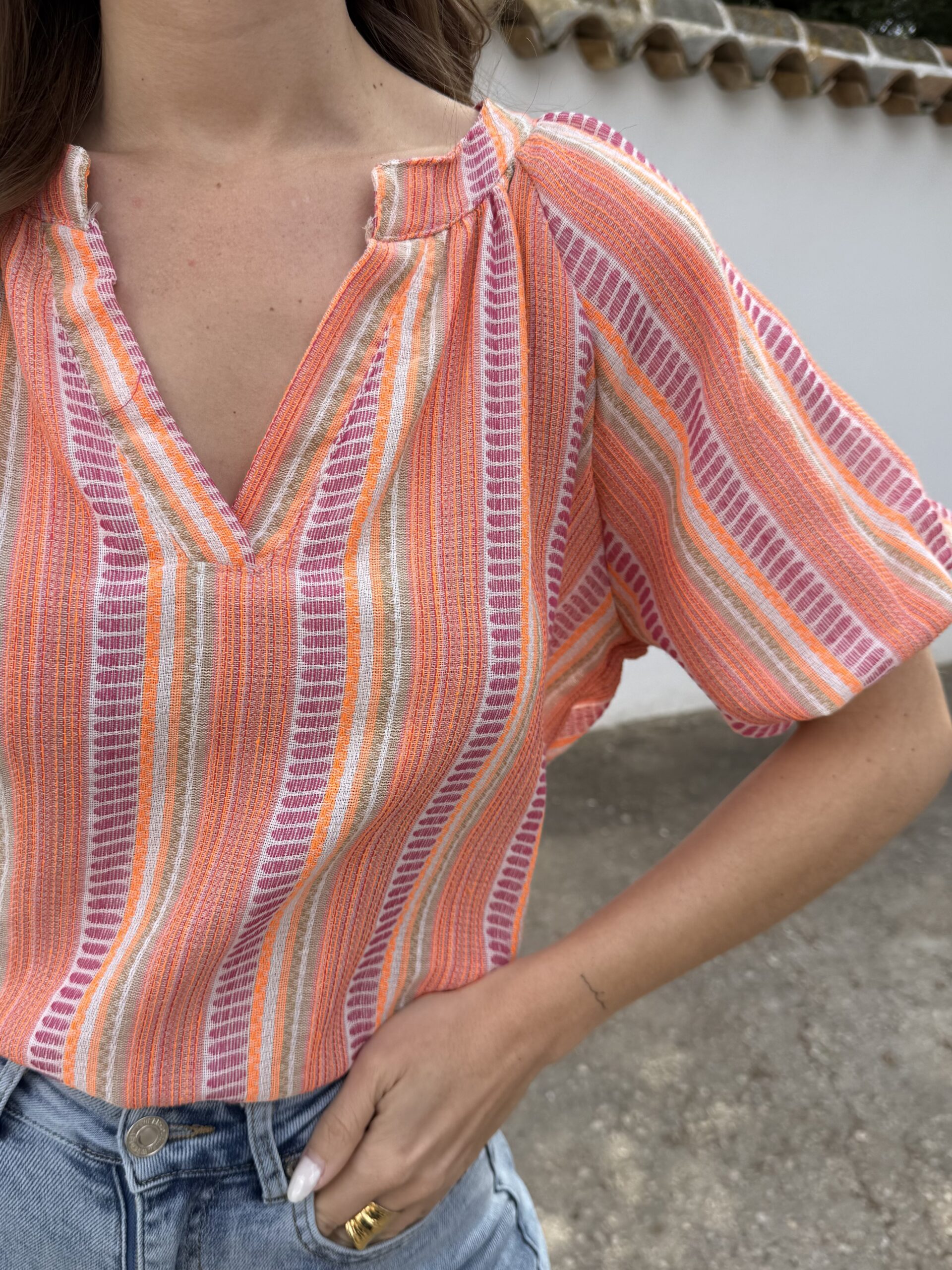 Blusa Étnica Flúor Naranja/Rosa - Imagen 2