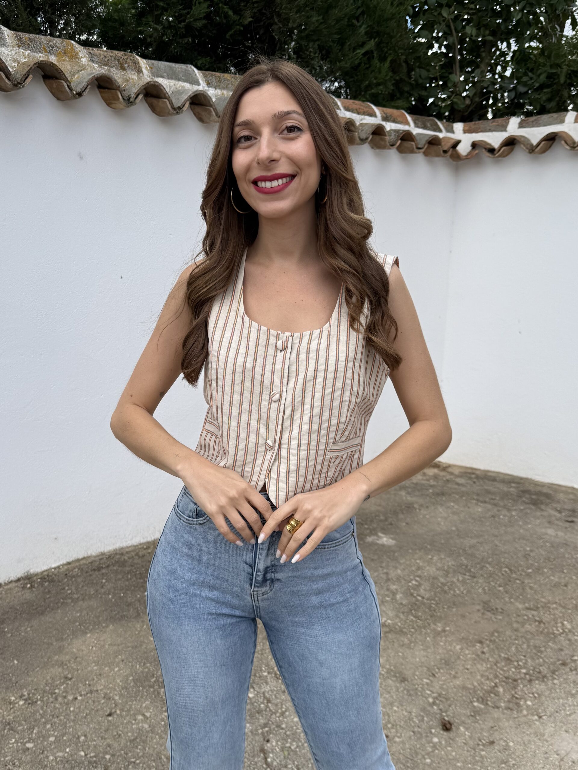 Chaleco Rayas Lino Beige - Imagen 4