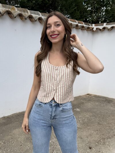 Chaleco Rayas Lino Beige - Talla única