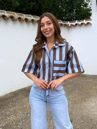 Camisa Raquel Rayas Azul/Choco - Talla única