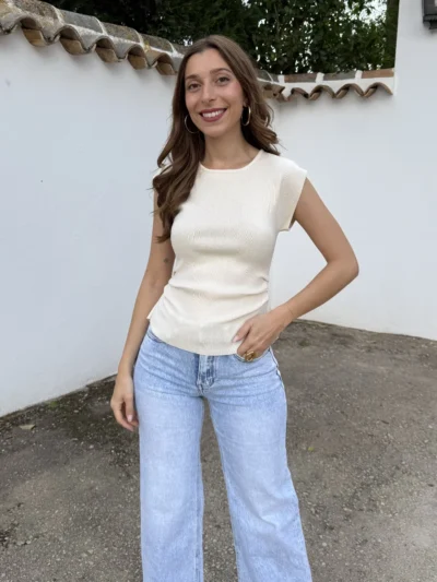 Camiseta Fruncida Beige