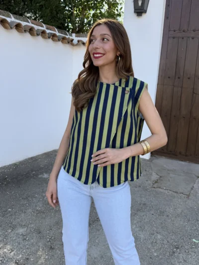 Chaleco Miley Rayas Azul/Verde - Talla única